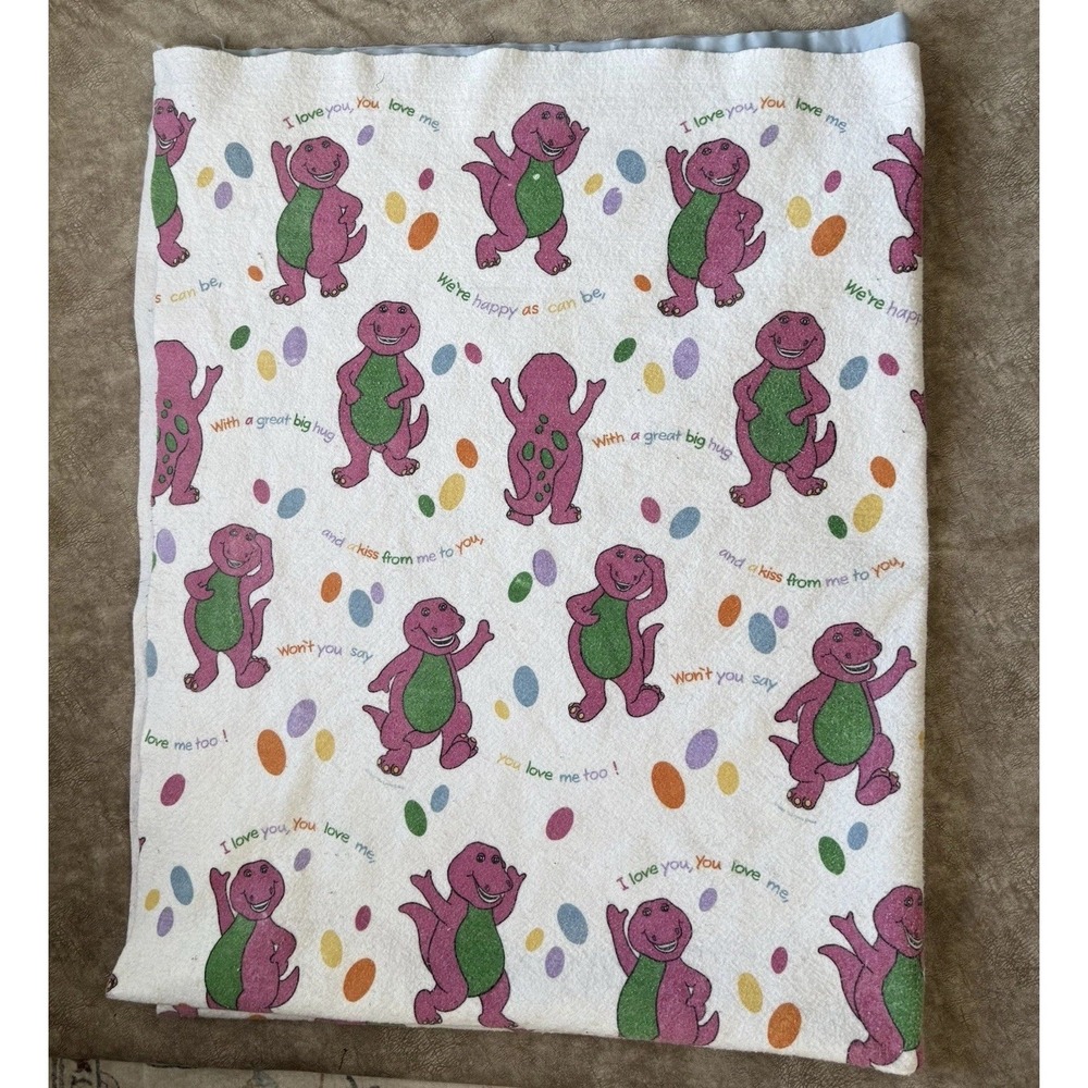 Vintage Barney & Friends Fleece Blanket 90x69 Made in USA
